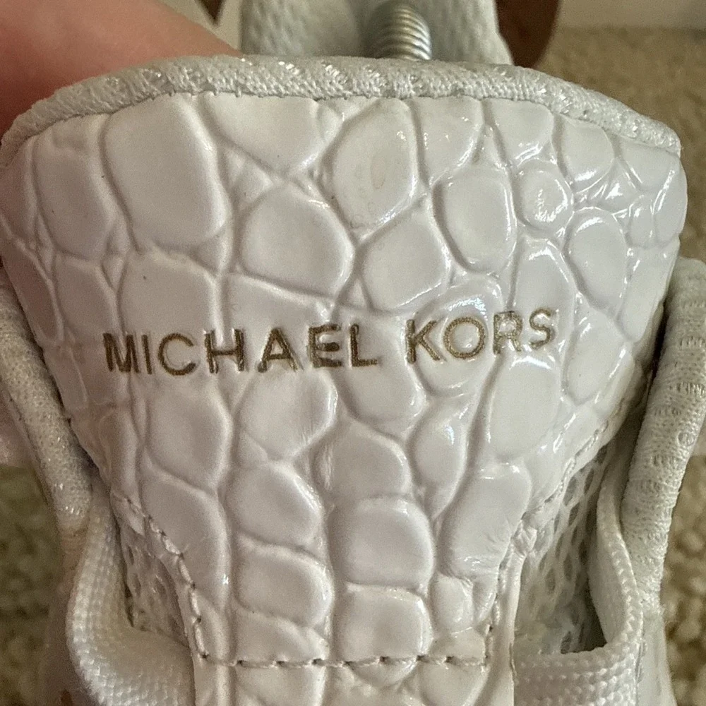 Michael Kors Toni Trainer White Gold Women's Athletic Sneakers 9 Designer Bling